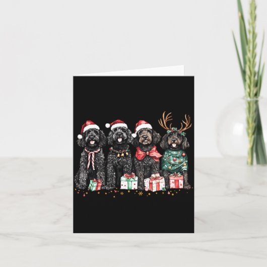 Cute Funny Reindeer Santa Black Goldendoodle Dogs  Kaart (Voorkant)