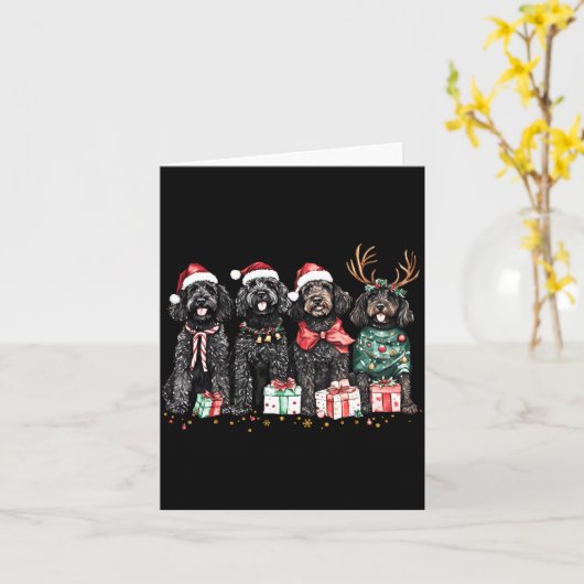Cute Funny Reindeer Santa Black Goldendoodle Dogs  Kaart (Gele Bloem)