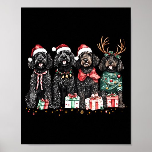 Cute Funny Reindeer Santa Black Goldendoodle Dogs Poster (Voorkant)