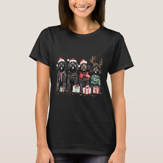 Cute Funny Reindeer Santa Black Goldendoodle Dogs T-shirt (Voorkant)