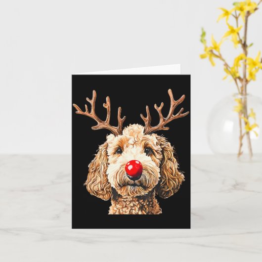 Cute Funny Reindeer Santa Goldendoodle Christmas T Kaart (Gele Bloem)