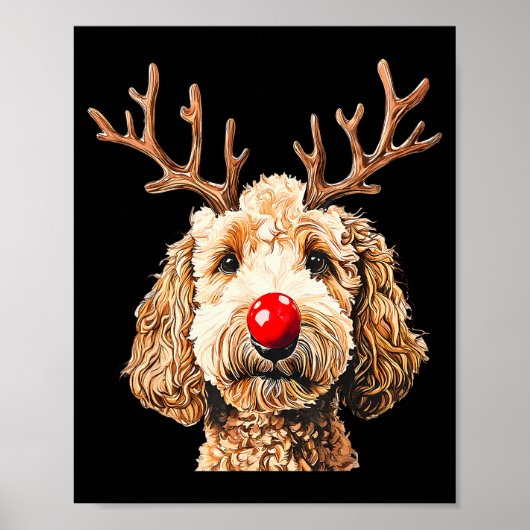 Cute Funny Reindeer Santa Goldendoodle Christmas T Poster (Voorkant)