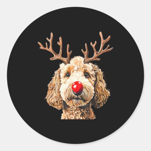 Cute Funny Reindeer Santa Goldendoodle Christmas T Ronde Sticker (Voorkant)