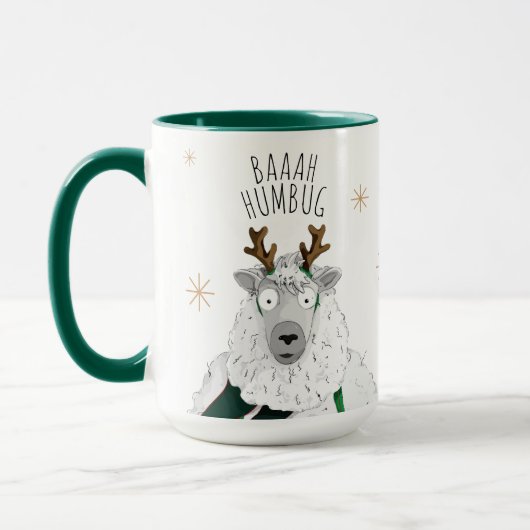 Cute Funny Reindeer Sheep 'Baaah Humbug' Pun Fun Mok (Links)