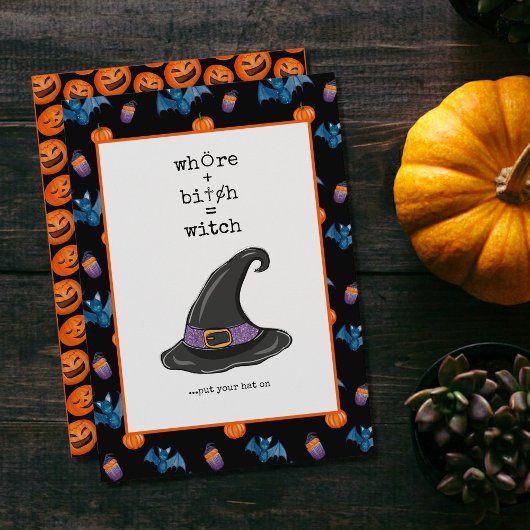 Cute Funny Rude Halloween Witch Flat Wenskaart Kaart