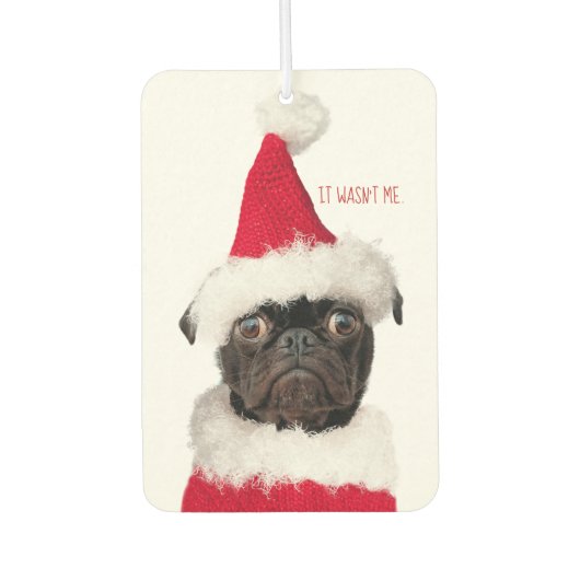 Cute Funny Santa Black Pug Puppy Santa Luchtverfrisser (Voorkant)