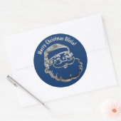 Cute Funny Santa Claus Blue Silver Grey Kerstmis Ronde Sticker (Envelop)