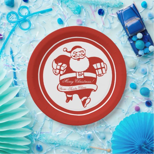 Cute Funny Santa Claus Cartoon Red Kerstparty Papieren Bordje (Feest)