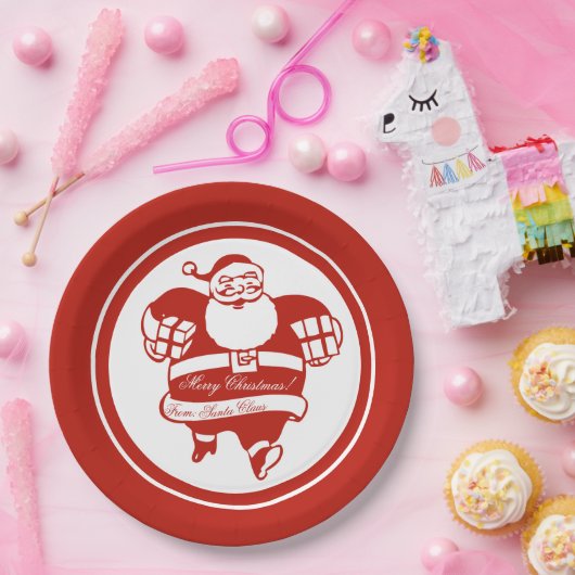 Cute Funny Santa Claus Cartoon Red Kerstparty Papieren Bordje (Feest)