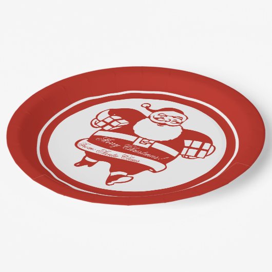 Cute Funny Santa Claus Cartoon Red Kerstparty Papieren Bordje (Gekanteld)