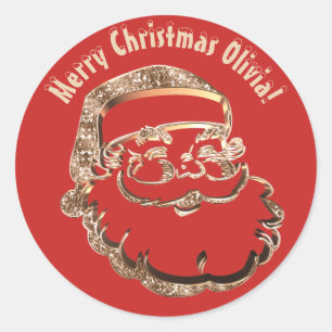 Cute Funny Santa Claus Elegant Gold Faux Glitter Ronde Sticker