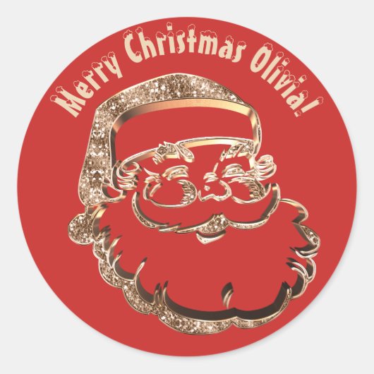 Cute Funny Santa Claus Elegant Gold Faux Glitter Ronde Sticker (Voorkant)