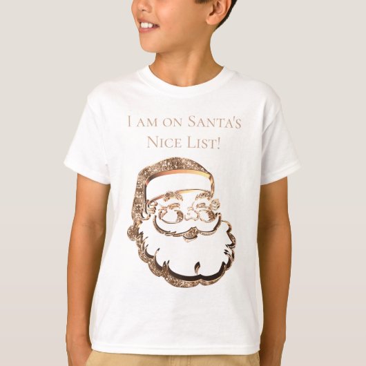 Cute Funny Santa Claus Nice List Elegant Faux Gold T-shirt (Voorkant)