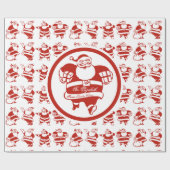 Cute Funny Santa Claus Pattern Label met kerstcade Cadeaupapier (Vlak)
