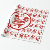 Cute Funny Santa Claus Pattern Label met kerstcade Cadeaupapier (Uitgerold)