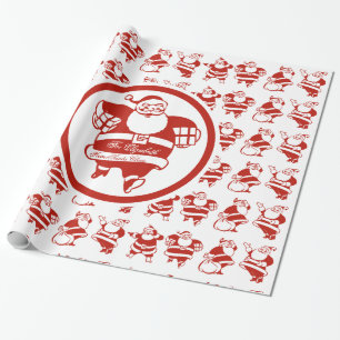 Cute Funny Santa Claus Pattern Label met kerstcade Cadeaupapier