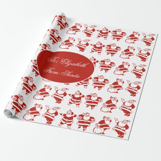 Cute Funny Santa Claus Pattern Red Kerstmis Cadeaupapier (Uitgerold)