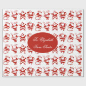 Cute Funny Santa Claus Pattern Red Kerstmis Cadeaupapier (Vlak)