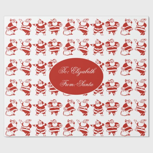 Cute Funny Santa Claus Pattern Red Kerstmis Cadeaupapier (Vlak)