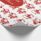 Cute Funny Santa Claus Pattern Red Kerstmis Cadeaupapier (Hoek)