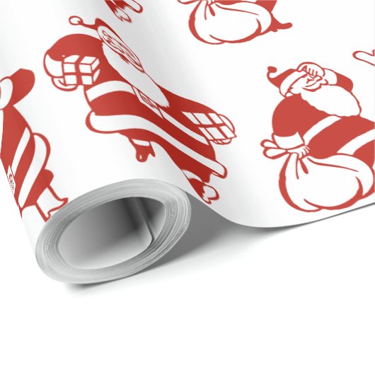 Cute Funny Santa Claus Pattern Red Kerstmis Cadeaupapier (Rol Hoek)
