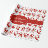 Cute Funny Santa Claus Pattern Red Kerstmis Cadeaupapier (Uitgerold)