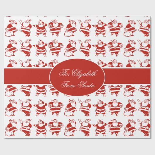 Cute Funny Santa Claus Pattern Red Kerstmis Cadeaupapier (Vlak)