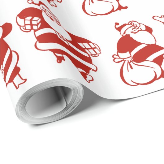 Cute Funny Santa Claus Pattern Red Kerstmis Cadeaupapier (Rol Hoek)