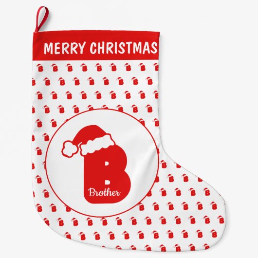 Cute Funny Santa Claus Pet Pattern Monogrammed B Grote Kerstsok (Voorkant)