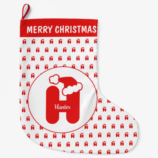 Cute Funny Santa Claus Pet Pattern Monogrammed H Grote Kerstsok (Voorkant)
