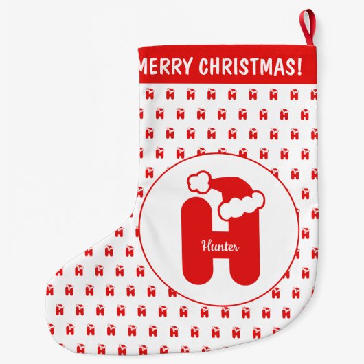 Cute Funny Santa Claus Pet Pattern Monogrammed H Grote Kerstsok (Achterkant)