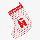 Cute Funny Santa Claus Pet Pattern Monogrammed H Grote Kerstsok (Achterkant (Hangend))