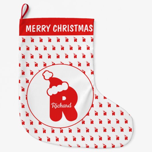 Cute Funny Santa Claus Pet Pattern Monogrammed R Grote Kerstsok (Voorkant)