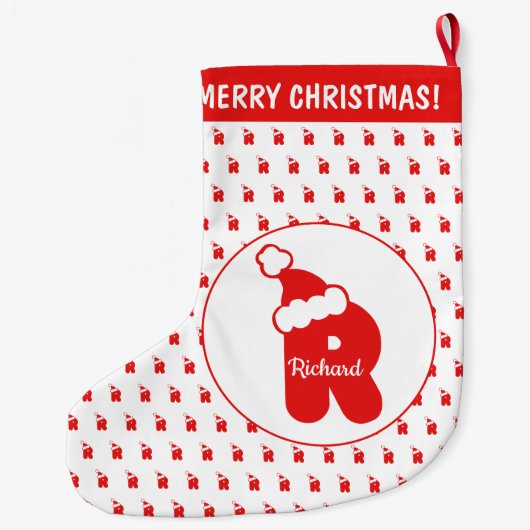 Cute Funny Santa Claus Pet Pattern Monogrammed R Grote Kerstsok (Achterkant)