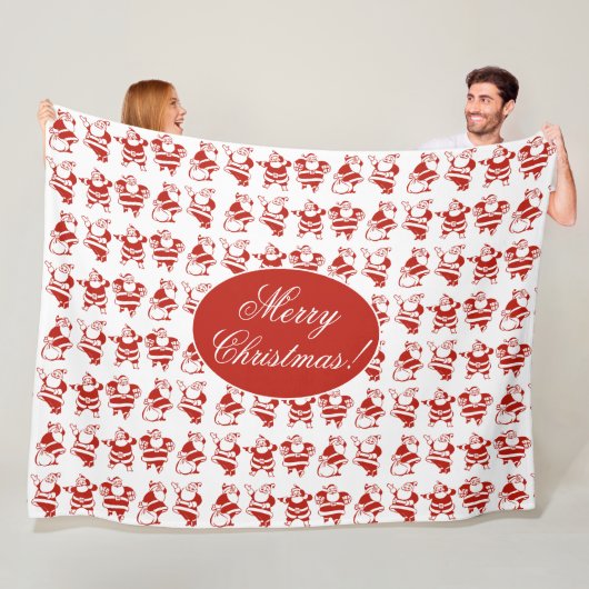 Cute Funny Santa Claus Red en White Kerstmis Fleece Deken (In situ)
