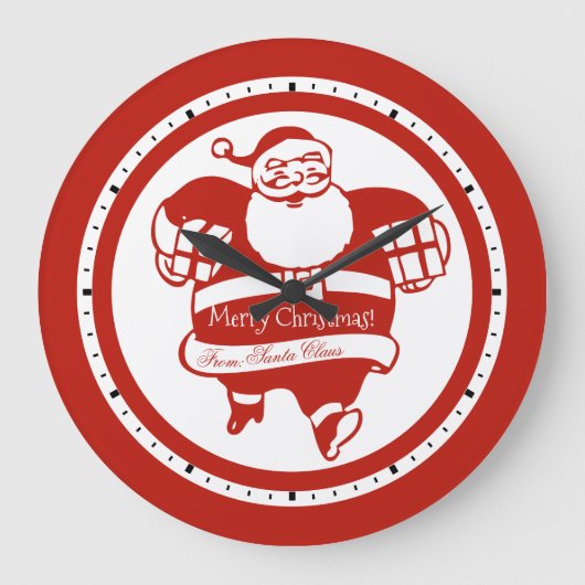 Cute Funny Santa Claus Red en White Kerstmis Grote Klok (Voorkant)