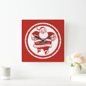 Cute Funny Santa Claus Red en White Kerstmis Vierkante Klok (Huis)