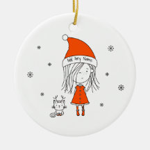Cute Funny Santa Girl Cat Cartoon Naam toevoegen