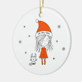 Cute Funny Santa Girl Cat Cartoon Naam toevoegen Keramisch Ornament (Links)