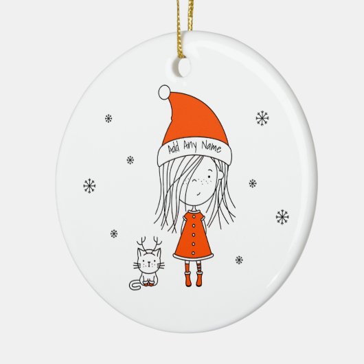 Cute Funny Santa Girl Cat Cartoon Naam toevoegen Keramisch Ornament (Links)