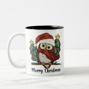 Cute Funny Santa Owl Kerstmis Tweekleurige Koffiemok