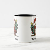 Cute Funny Santa Owl Kerstmis Tweekleurige Koffiemok (Center)