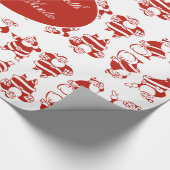 Cute Funny Santa Pattern Red en White Kerstmis Cadeaupapier (Hoek)