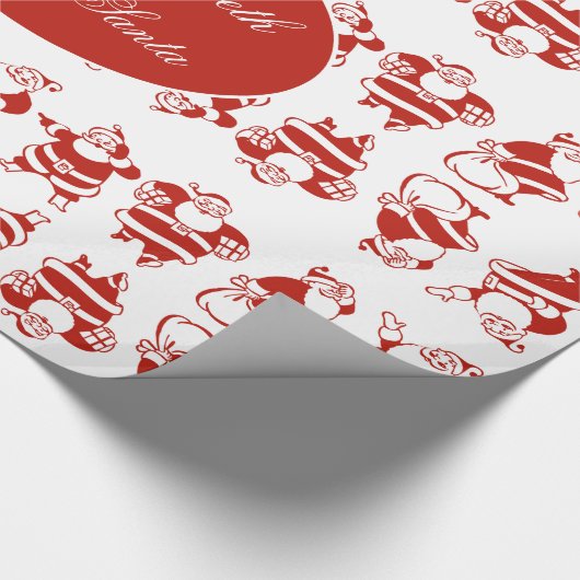 Cute Funny Santa Pattern Red en White Kerstmis Cadeaupapier (Hoek)