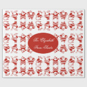 Cute Funny Santa Pattern Red en White Kerstmis Cadeaupapier (Vlak)