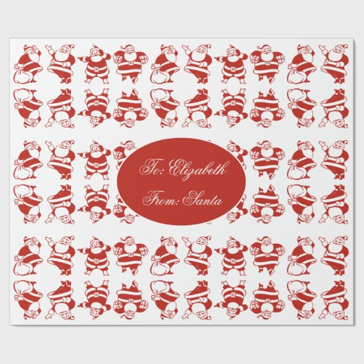 Cute Funny Santa Pattern Red en White Kerstmis Cadeaupapier (Vlak)