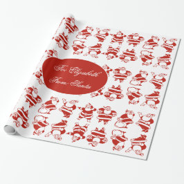 Cute Funny Santa Pattern Red en White Kerstmis Cadeaupapier