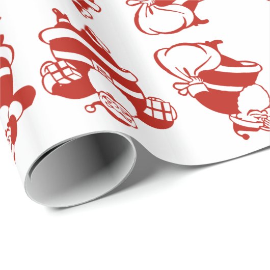 Cute Funny Santa Pattern Red en White Kerstmis Cadeaupapier (Rol Hoek)