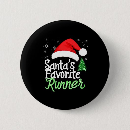 Cute Funny Santa's Favorite Runner Christmas Run H Ronde Button 5,7 Cm (Voorkant)