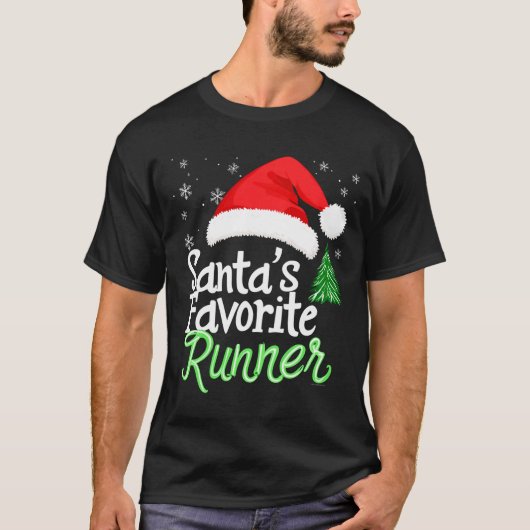 Cute Funny Santa's Favorite Runner Christmas Run H T-shirt (Voorkant)